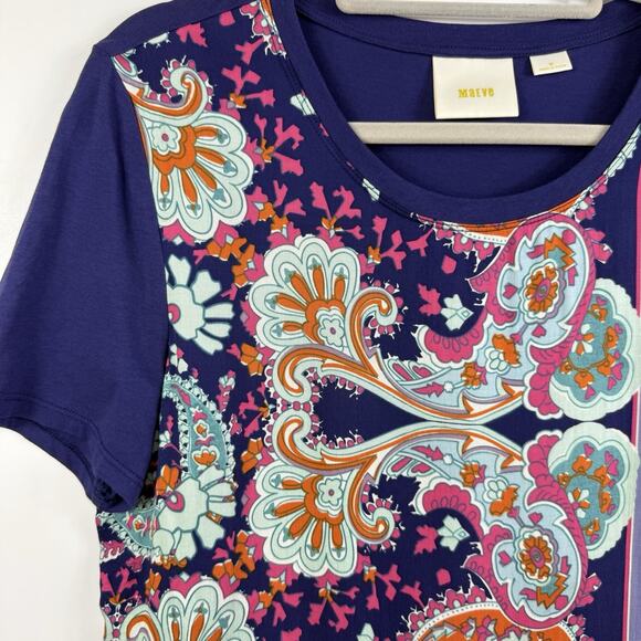 Anthropologie Maeve Maddie Blue Paisley Floral Striped Top Medium Layered Boho - Picture 7 of 14